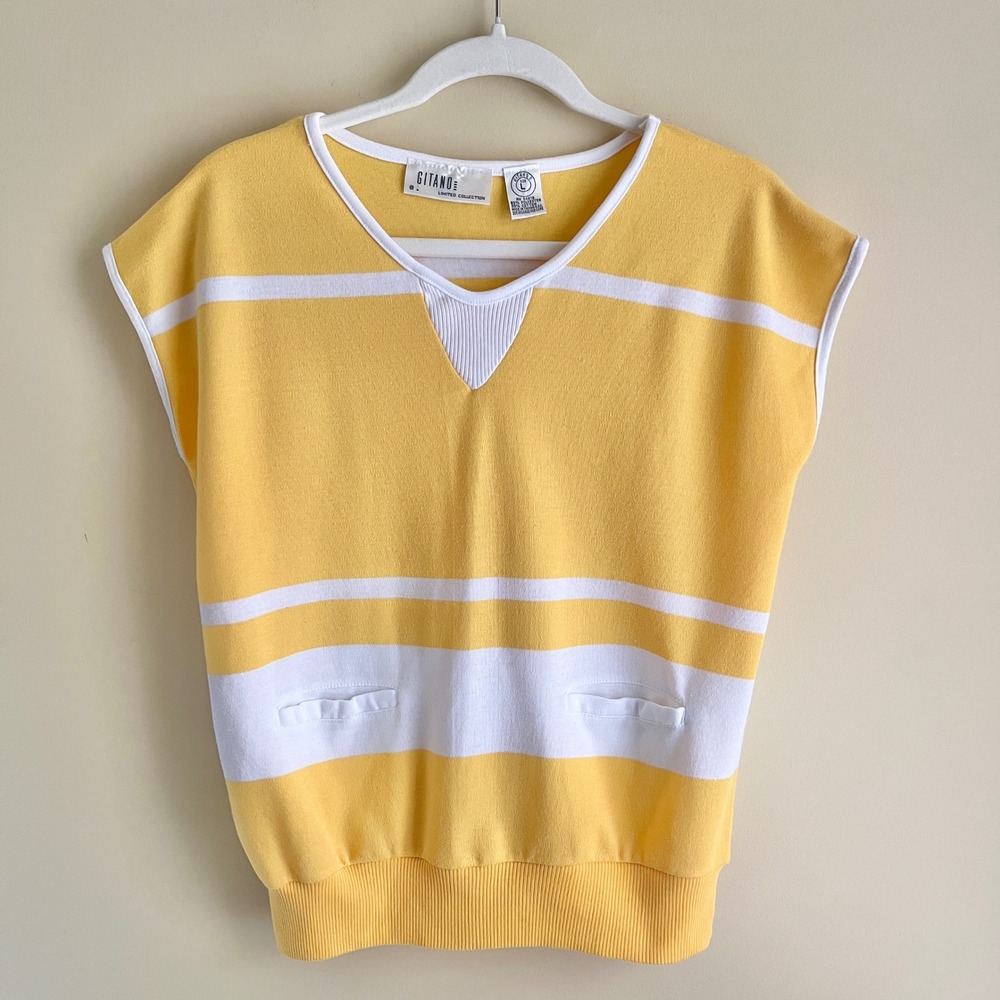 Vintage Gitano Top Women's Large Yellow 90s Sporty Athletic Preppy Gym Class